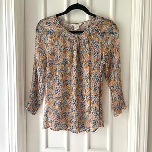 Sundance Silk Floral Sheer Button Up Blouse